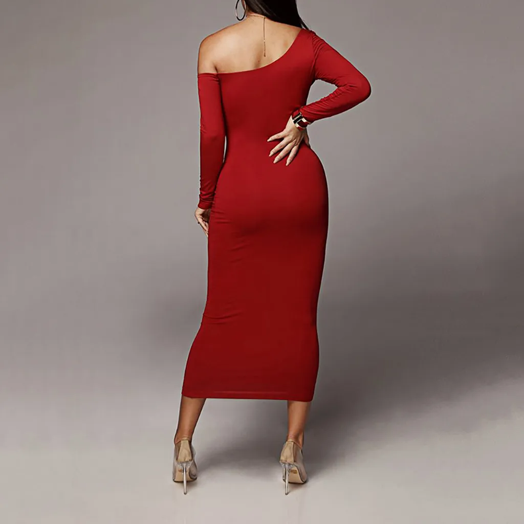 Women Dresses Fashion Women Sexy Long Sleeve One-Shoulder Solid Oblique Collar Long Dress vestidos femininos
Women Dresses Fashion Women Sexy Long Sleeve One-Shoulder Solid Oblique Collar Long Dress vestidos femininos