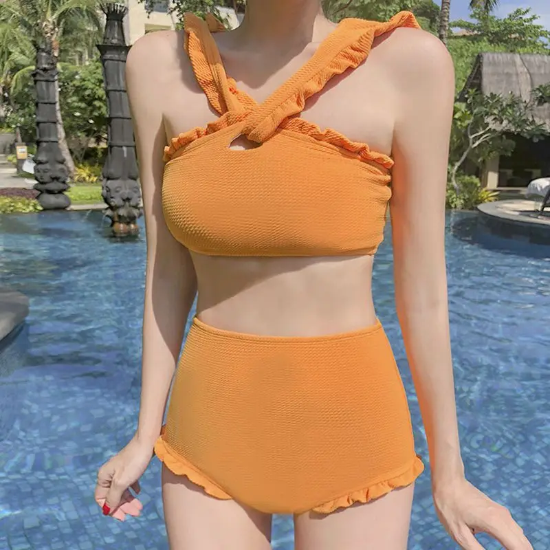 2019 swimwear women Solid Color V Neck Lace-up Halter Strap Split Steel Plate Gathers Ruffled High Waist Bikini Set Swimsuit
2019 swimwear women Solid Color V Neck Lace-up Halter Strap Split Steel Plate Gathers Ruffled High Waist Bikini Set Swimsuit
