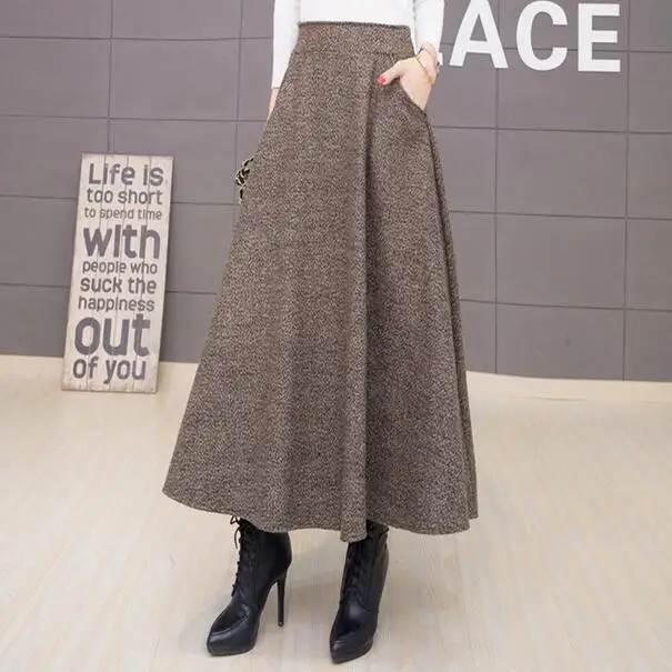 2018 осенне-зимняя длинная юбка Женская винтажная шерстяная с высокой талией Saia