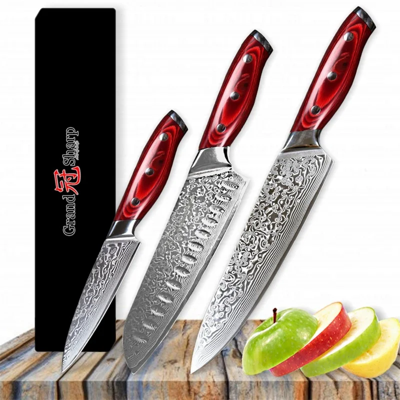 

Grandsharp 3 шт. Дамасские наборы ножей 67 слоев японская Дамасская сталь VG10 шеф-повар сантоку набор кухонных ножей подарочная коробка