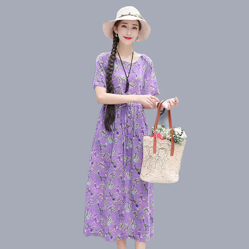 Summer Linen Dress Women Vintage Print Loose Ankle-Length Dress 2019 new Cotton O-Neck Short Sleeve Long dress women
Summer Linen Dress Women Vintage Print Loose Ankle-Length Dress 2019 new Cotton O-Neck Short Sleeve Long dress women