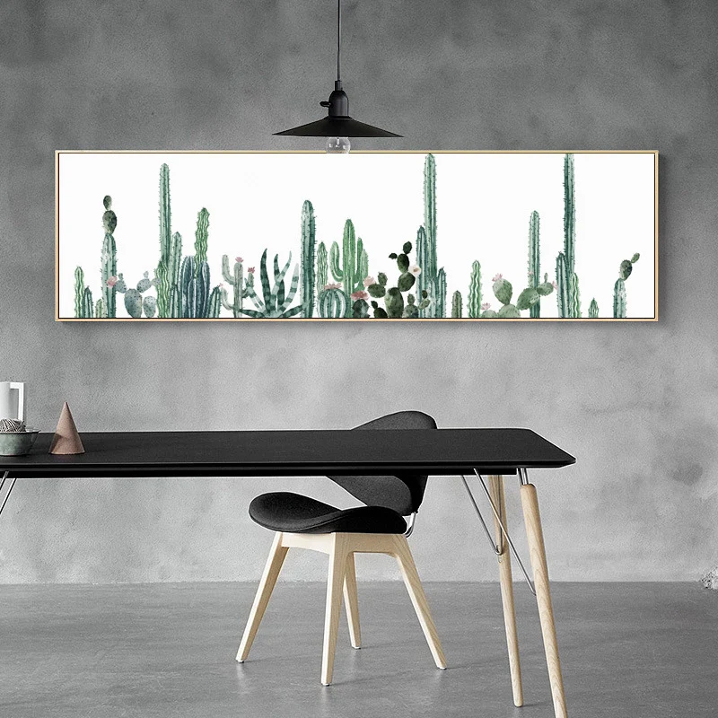 

HAOCHU Nordic Pastoral Green Plant Cactus Living Room Decorative Painting Restaurant Mural Modern Bedroom Bedside Paintings Art