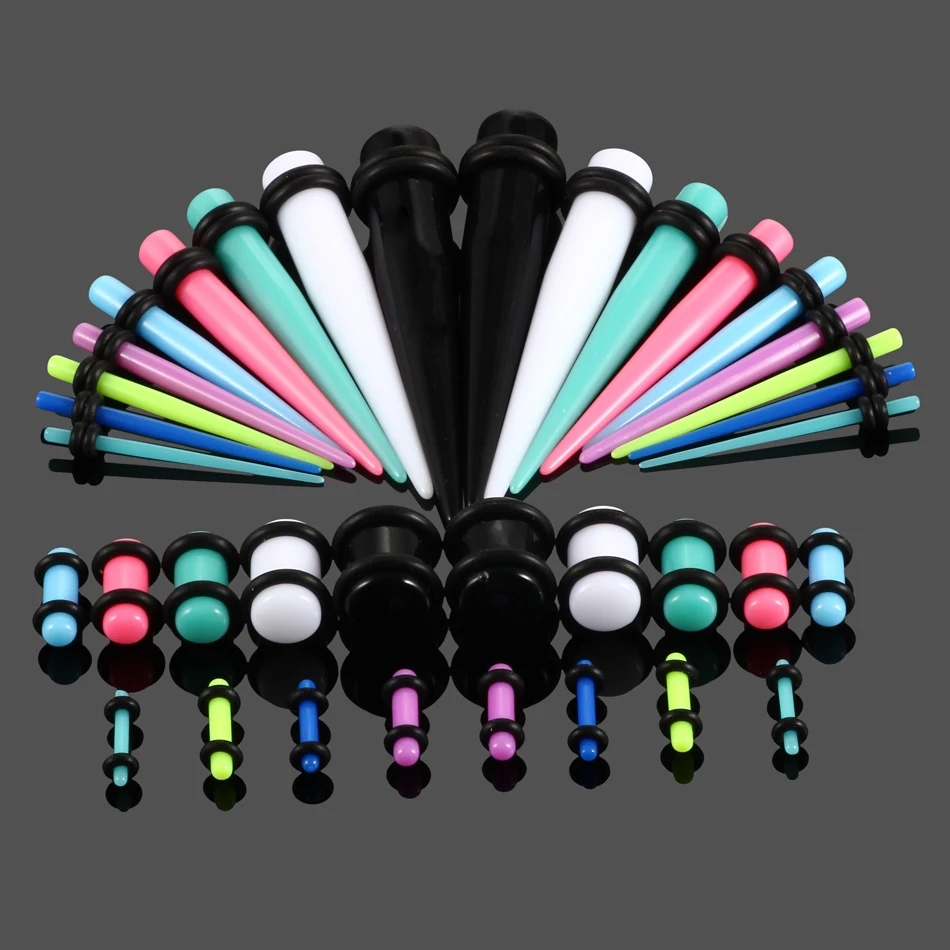 

36pcs/lot Acrylic Assorted Colors Ear Gauges Taper and Plug Stretching Kits Flesh Tunnel Expansion Body Piercing Jewelry 14G-00G