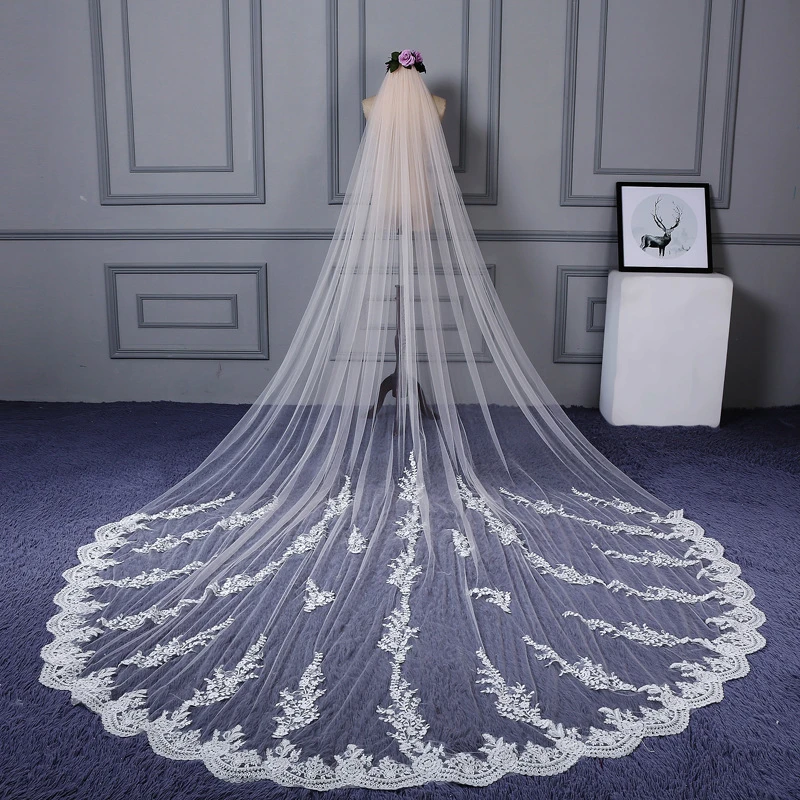 Real Photos 4M One Layers Ivory Appliqued Soft Tulle Exquisite Lace Veil Cathedral Wedding Veil New Long Bridal Veil
Real Photos 4M One Layers Ivory Appliqued Soft Tulle Exquisite Lace Veil Cathedral Wedding Veil New Long Bridal Veil