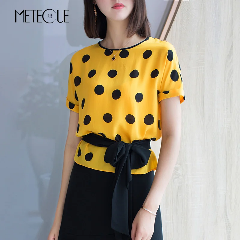 Casual Polka Dot Print Waist With Lace Up 100% Silk O Neck Blouse Women Short Sleeve Womens Tops And Blouses Shirt Summer 2018
Casual Polka Dot Print Waist With Lace Up 100% Silk O Neck Blouse Women Short Sleeve Womens Tops And Blouses Shirt Summer 2018