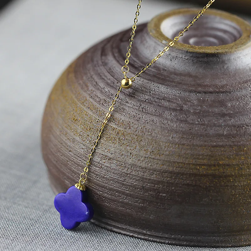 Gold Natural Lapis Lazuli Jewelry Four-leaf Clover Necklaces For St. Patrick's Day For Women
Gold Natural Lapis Lazuli Jewelry Four-leaf Clover Necklaces For St. Patrick's Day For Women