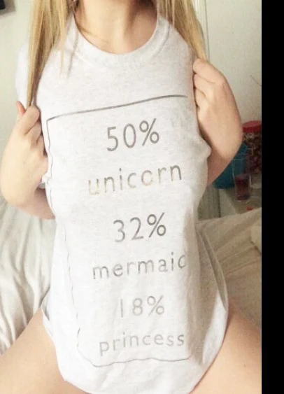 50% Unicorn 32% Mermaid 18% Princess Letter Printed Funny T-shirt Casual Grey white Clothing funny slogan women tees top t shirt 
50% Unicorn 32% Mermaid 18% Princess Letter Printed Funny T-shirt Casual Grey white Clothing funny slogan women tees top t shirt