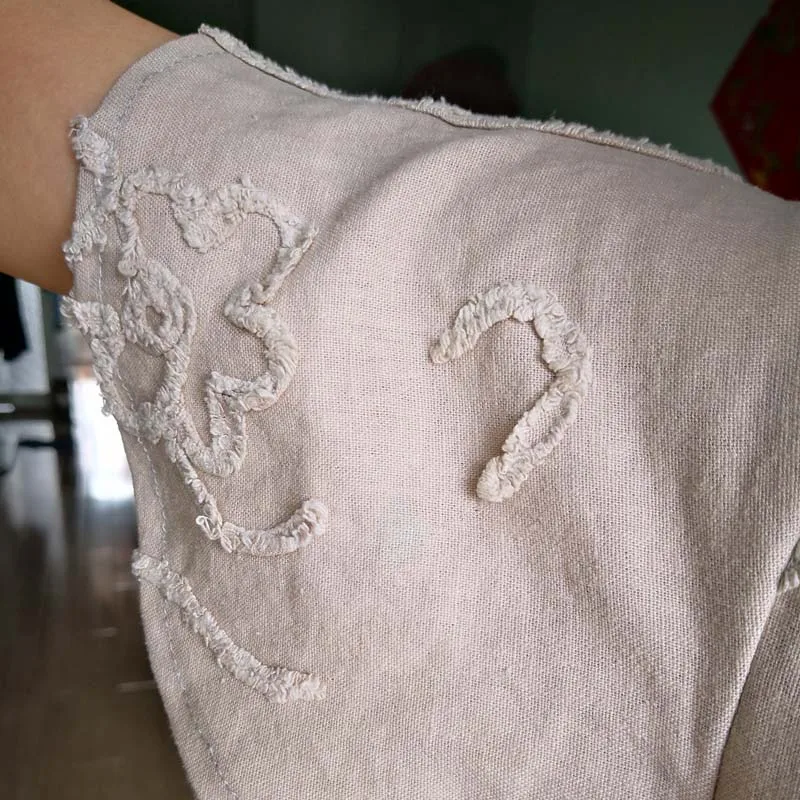 Китайская летняя ткань для платья из натурального льна с вышивкой шитья одежды