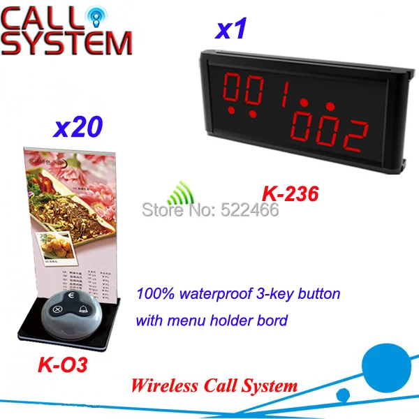 Remote Call Button System for customer call waiters with 20 press button and 1 display new arrival, DHL shipping free
Remote Call Button System for customer call waiters with 20 press button and 1 display new arrival, DHL shipping free