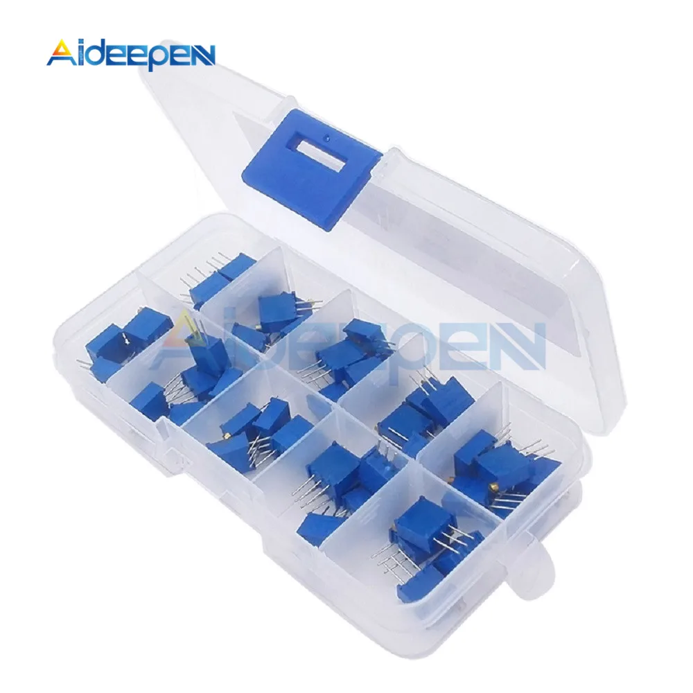50Pcs/Lot 3296W Multiturn Trimmer Potentiometer Kit 3296 Variable Resistor 500R 1K 2K 5K 10K 20K 50K 100K 200K 1M with Box
50Pcs/Lot 3296W Multiturn Trimmer Potentiometer Kit 3296 Variable Resistor 500R 1K 2K 5K 10K 20K 50K 100K 200K 1M with Box