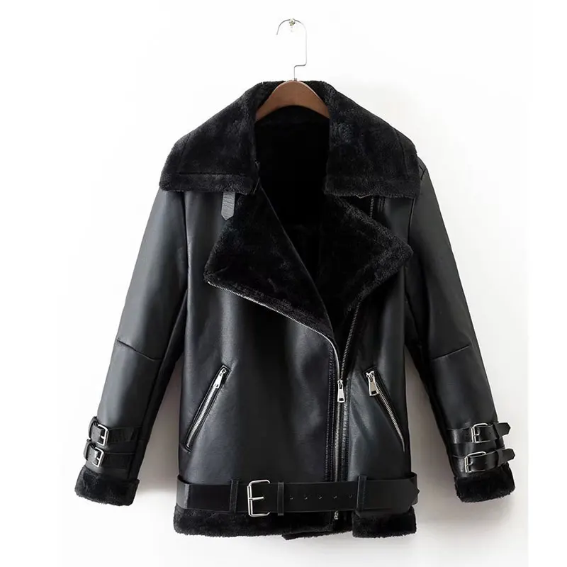 NEW winter faux leather jacket woman PU jacket coat with belt fashion Warm Thick motorcycle jacket faux fur zipper black coats
NEW winter faux leather jacket woman PU jacket coat with belt fashion Warm Thick motorcycle jacket faux fur zipper black coats