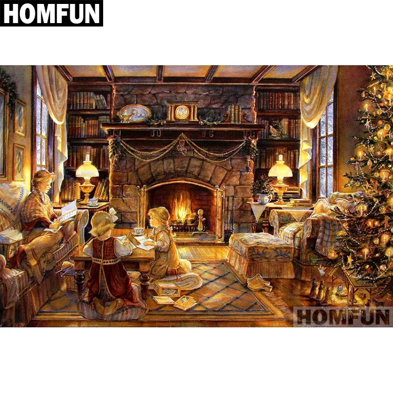 Алмазная живопись HOMFUN A01746 полноразмерная/круглая вышивка рождественский дом 5D