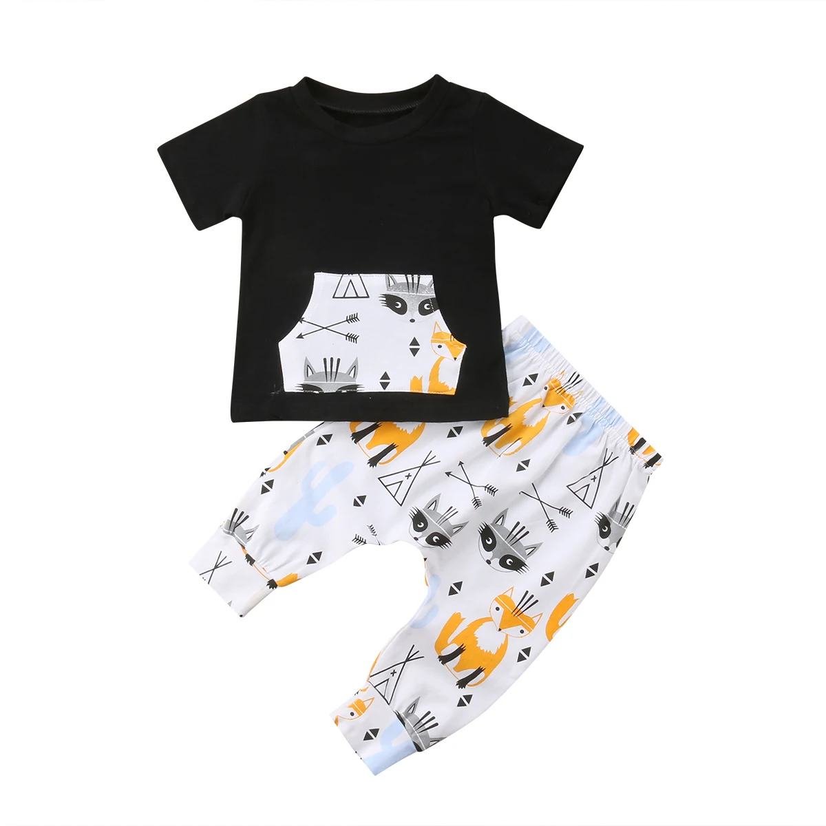 Топы с карманами для новорожденных мальчиков футболка + длинные штаны рисунком