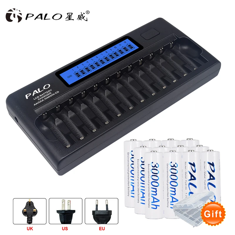 PALO Battery Charger LCD Display Intelligent Charger For AA/AAA NiCd NiMh Rechargeable Batteries 1.2V+12pcs AA batteries
PALO Battery Charger LCD Display Intelligent Charger For AA/AAA NiCd NiMh Rechargeable Batteries 1.2V+12pcs AA batteries