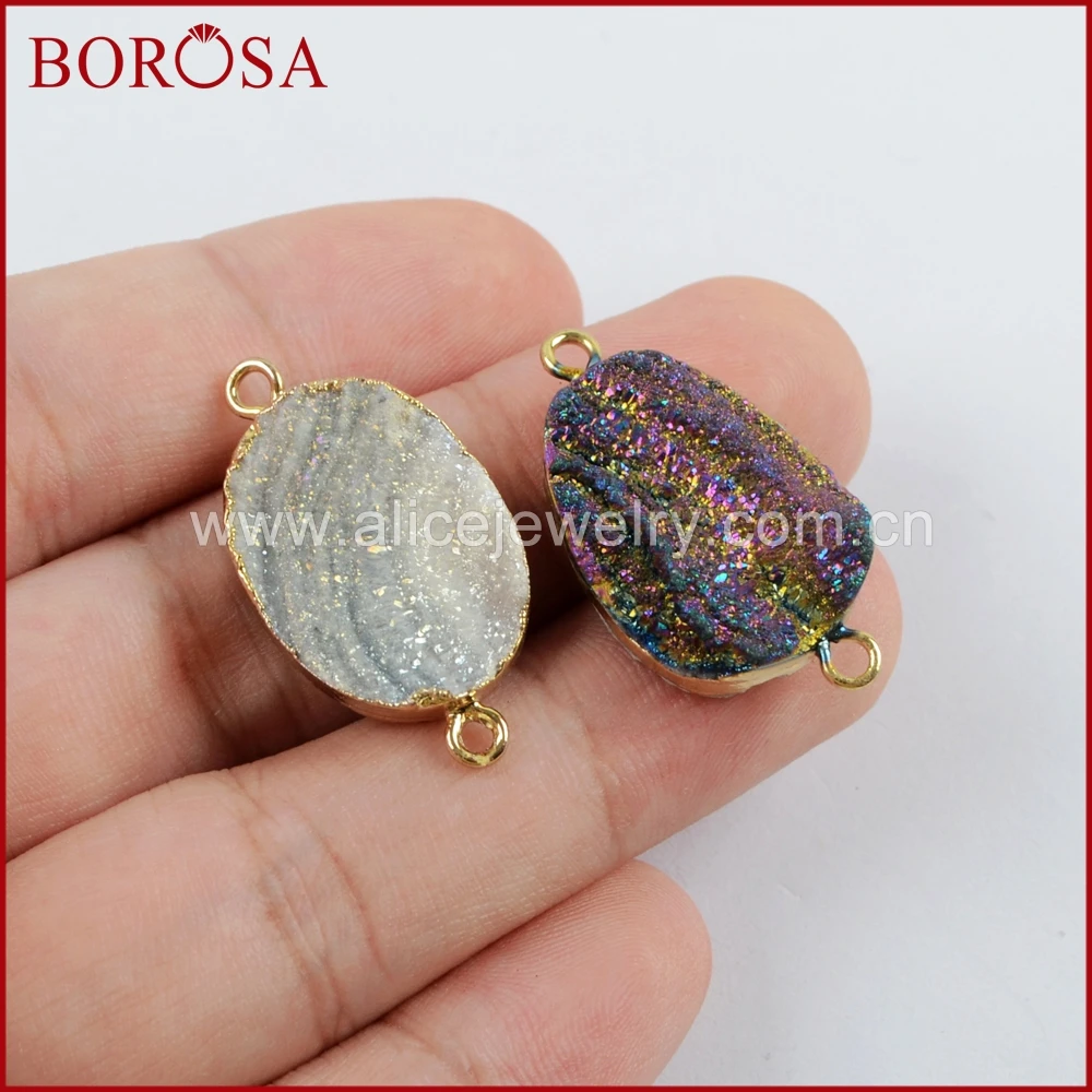 BOROSA 10PCS Wholesale Gold Color Oval AB Color Titanium Galaxy Druzy Quartz Connector Jewelry for Necklace/bracelet G1617 
BOROSA 10PCS Wholesale Gold Color Oval AB Color Titanium Galaxy Druzy Quartz Connector Jewelry for Necklace/bracelet G1617