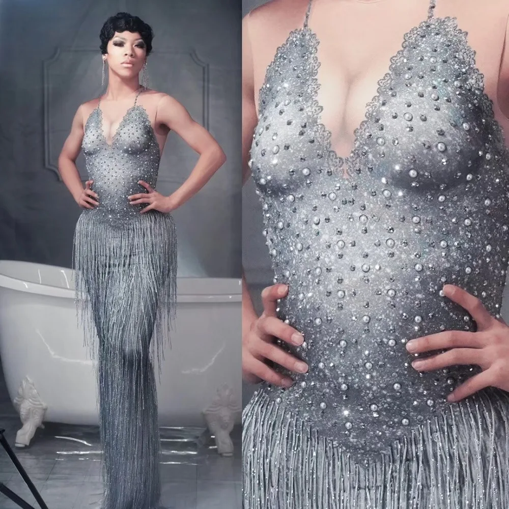 Party Celebration Rhinestone Tassel Long Dress Women Sleeveless Evening Bodycon Dress Singer Fringes Dress Sexy Stage Costumes
Party Celebration Rhinestone Tassel Long Dress Women Sleeveless Evening Bodycon Dress Singer Fringes Dress Sexy Stage Costumes