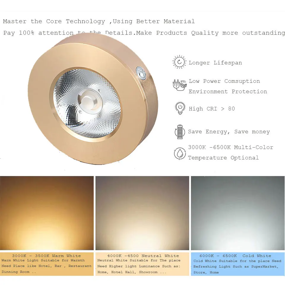 1pc Mini LED Downlight 3W 5W 7W 10W 15W COB Cabinet Light AC220V Open Mounted Downlights Round for Kitchen Counter | Лампы и освещение