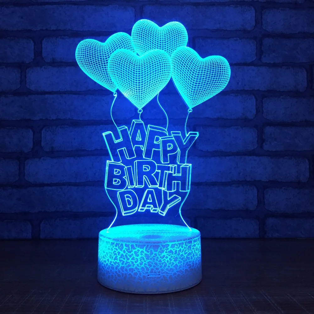 Happy Birhtday Heart Balloon Shape 3D LED Night Light Acrylic Optical 3D Illusion Desk Table Lamp For Kids Gift
Happy Birhtday Heart Balloon Shape 3D LED Night Light Acrylic Optical 3D Illusion Desk Table Lamp For Kids Gift
