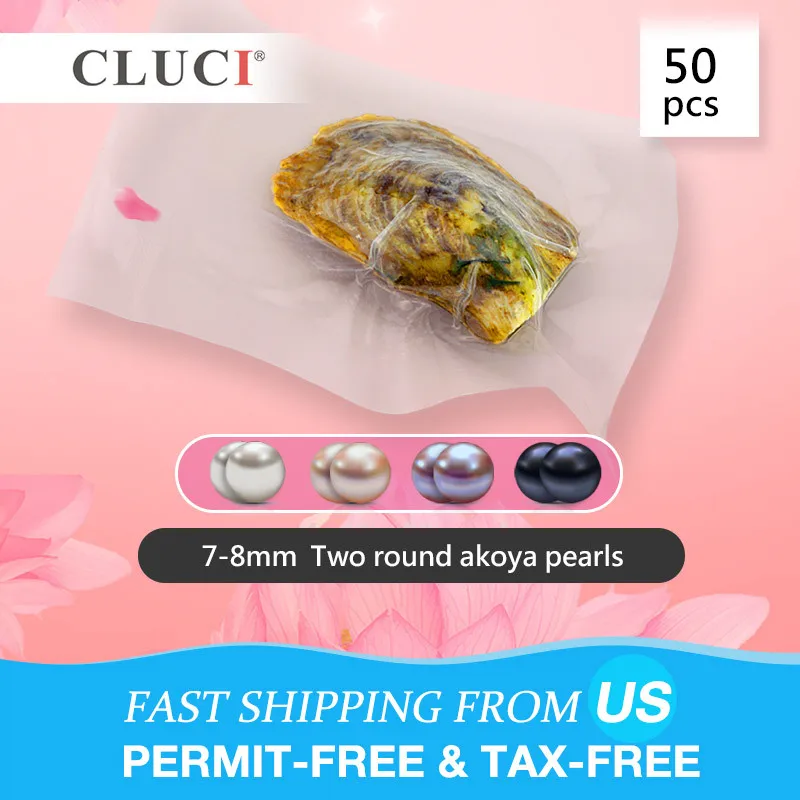CLUCI 50 шт 7-8 мм Круглый Akoya Близнецы натуральный жемчуг в устрице индивидуальная