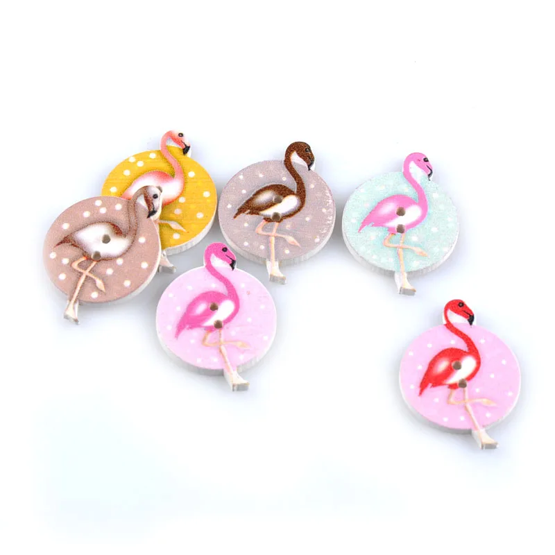 Фото Шитье ручной работы Декор деревянные кнопки Фламинго окрашенные - купить
