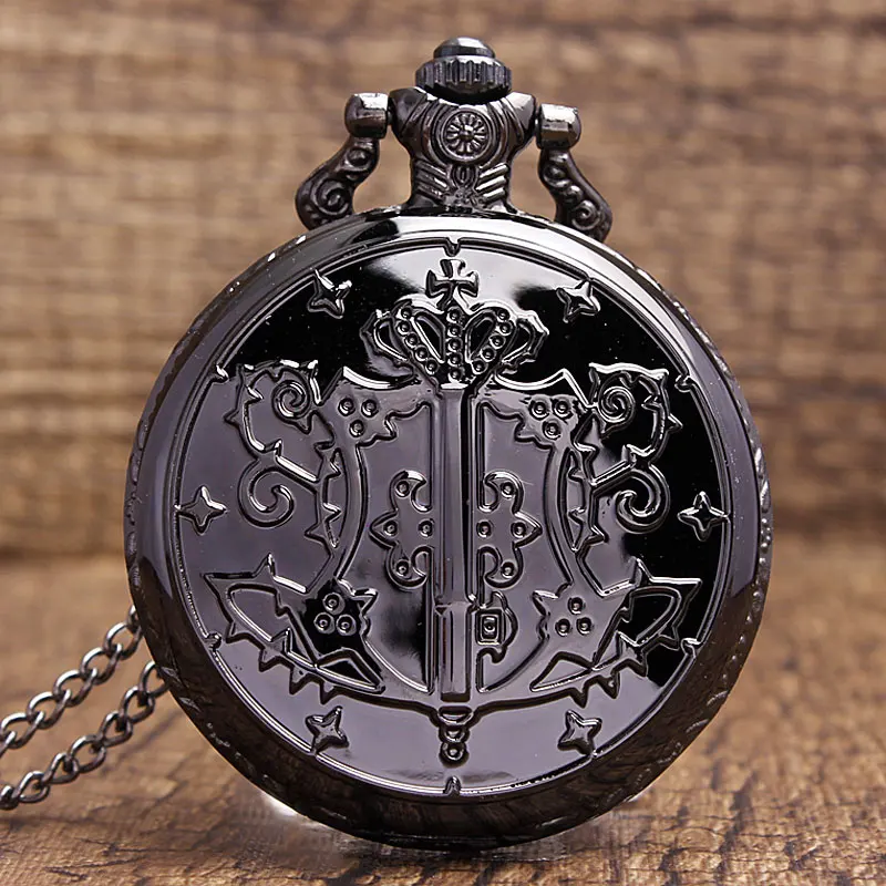 2020 New Arrival Unique Black Copper Shield Carving Quartz Pocket Watch Necklace Pendant Chain Men Women Gifts Relogio De Bolso
2020 New Arrival Unique Black Copper Shield Carving Quartz Pocket Watch Necklace Pendant Chain Men Women Gifts Relogio De Bolso