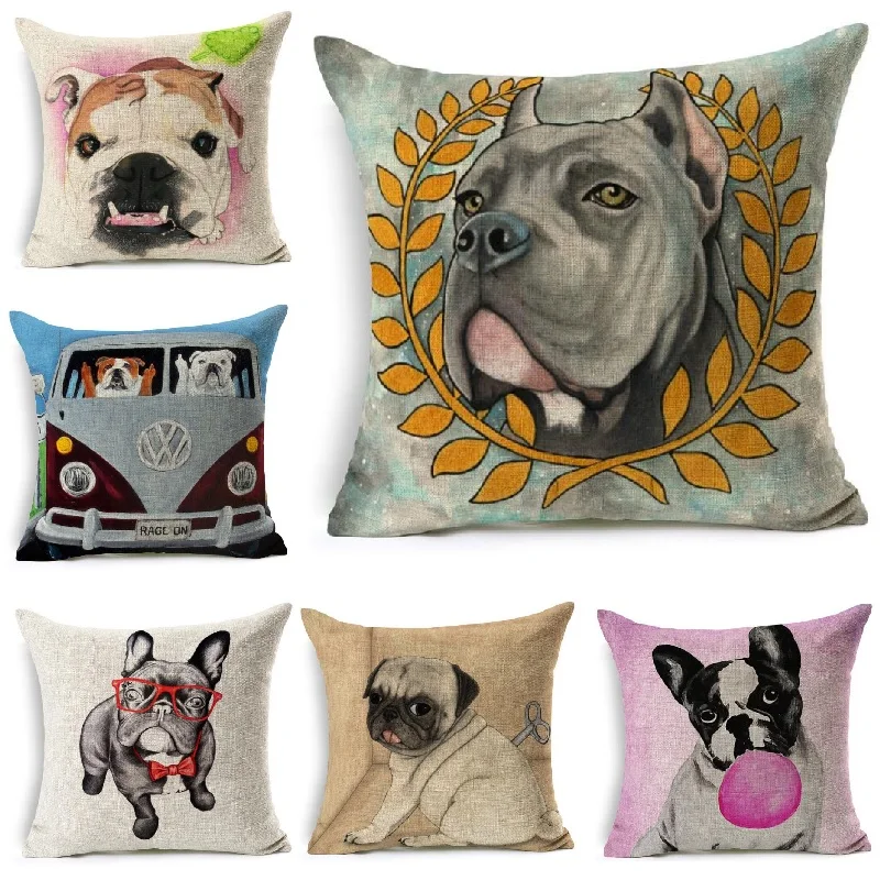 French Bulldog Cushion Cover Pug Printed Linen Throw Pillow Case Cartoon Pillow Covers Sofa Car Decorative Pillowcase 45*45
French Bulldog Cushion Cover Pug Printed Linen Throw Pillow Case Cartoon Pillow Covers Sofa Car Decorative Pillowcase 45*45