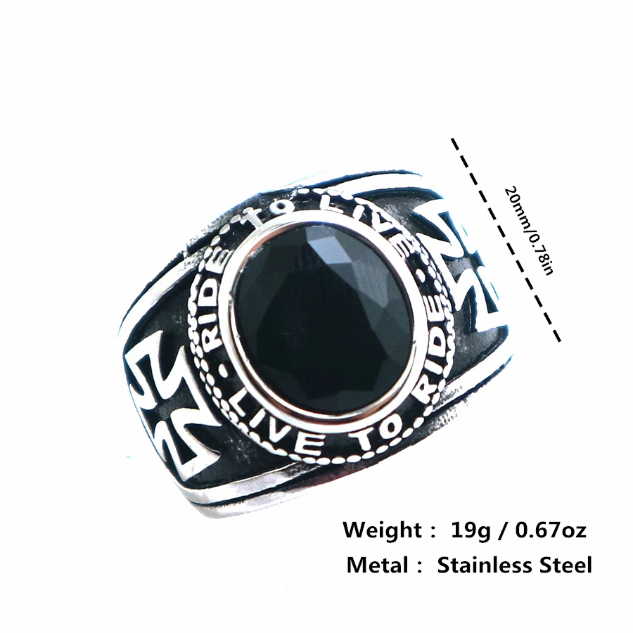 Size 7 To Size 15 Classic Unisex 316L Stainless Steel Cool Ride To Live, Live To Ride Black Stone Cross Biker Ring For Gift
Size 7 To Size 15 Classic Unisex 316L Stainless Steel Cool Ride To Live, Live To Ride Black Stone Cross Biker Ring For Gift