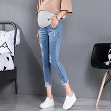 817# 7/10 Length Summer Autumn Fashion Maternity Jeans High Waist Belly Skinny Pencil Pants Clothes for Pregnant Women Pregnancy