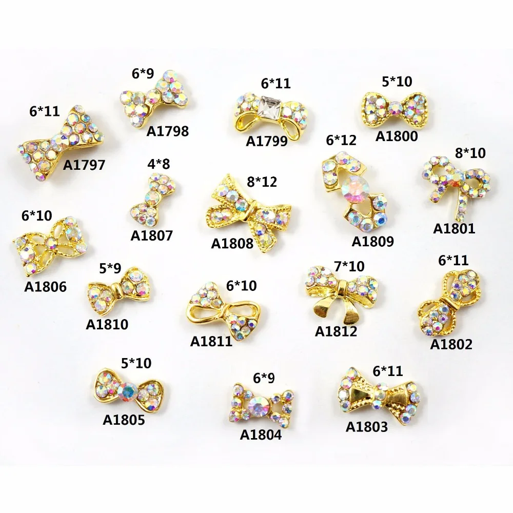 Factory Wholesales 10pcs mix sizes ab Crystal Gold Bow Nail Rhinestones ab Metal Nail Charms Jewelry 3d Nail Art Decorations DIY
Factory Wholesales 10pcs mix sizes ab Crystal Gold Bow Nail Rhinestones ab Metal Nail Charms Jewelry 3d Nail Art Decorations DIY