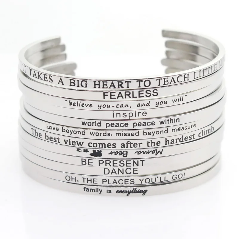 Silver Stainless Steel Random Bangle Engraved Positive Inspirational Quote Handmade Cuff Mantra Bracelets For Women Best Gifts
Silver Stainless Steel Random Bangle Engraved Positive Inspirational Quote Handmade Cuff Mantra Bracelets For Women Best Gifts