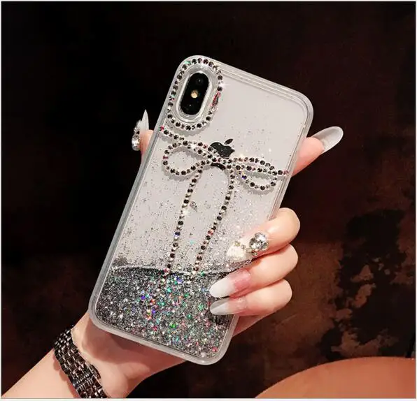 Модный Роскошный чехол для телефона Quicksand со стразами и розочкой IPhone Xs Max 6 7 8 Plus