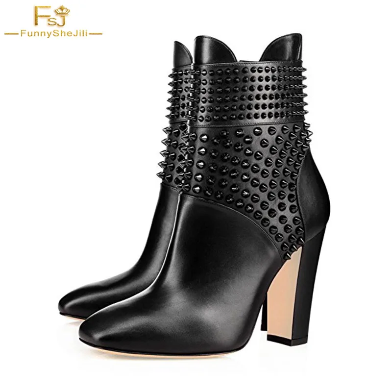 FSJ Black Rivet Leather Women Ankle Boots Pointed Toe Chunky Heel Side Zipper Female Booties Retro Date Work Dress 2021 Autumn
FSJ Black Rivet Leather Women Ankle Boots Pointed Toe Chunky Heel Side Zipper Female Booties Retro Date Work Dress 2021 Autumn