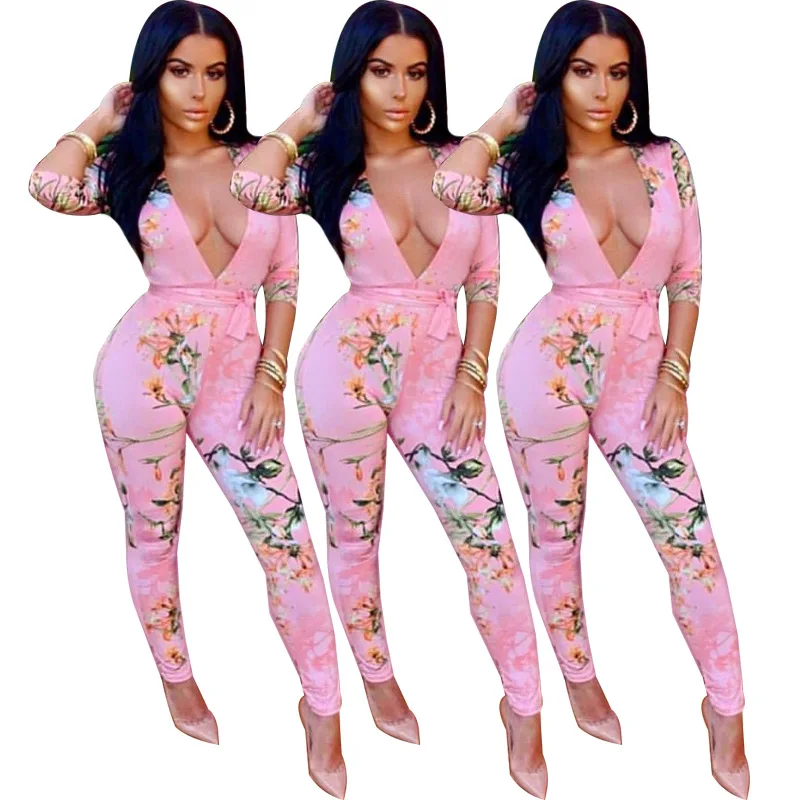 V-образным вырезом с длинными рукавами облегающие сексуальные цифровые печатные