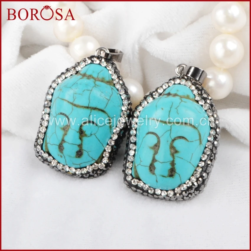 BOROSA Blue/White Howlite Greenish Sky Blue Stone Carved Buddha Head Pendant Paved Zircon JAB325
BOROSA Blue/White Howlite Greenish Sky Blue Stone Carved Buddha Head Pendant Paved Zircon JAB325