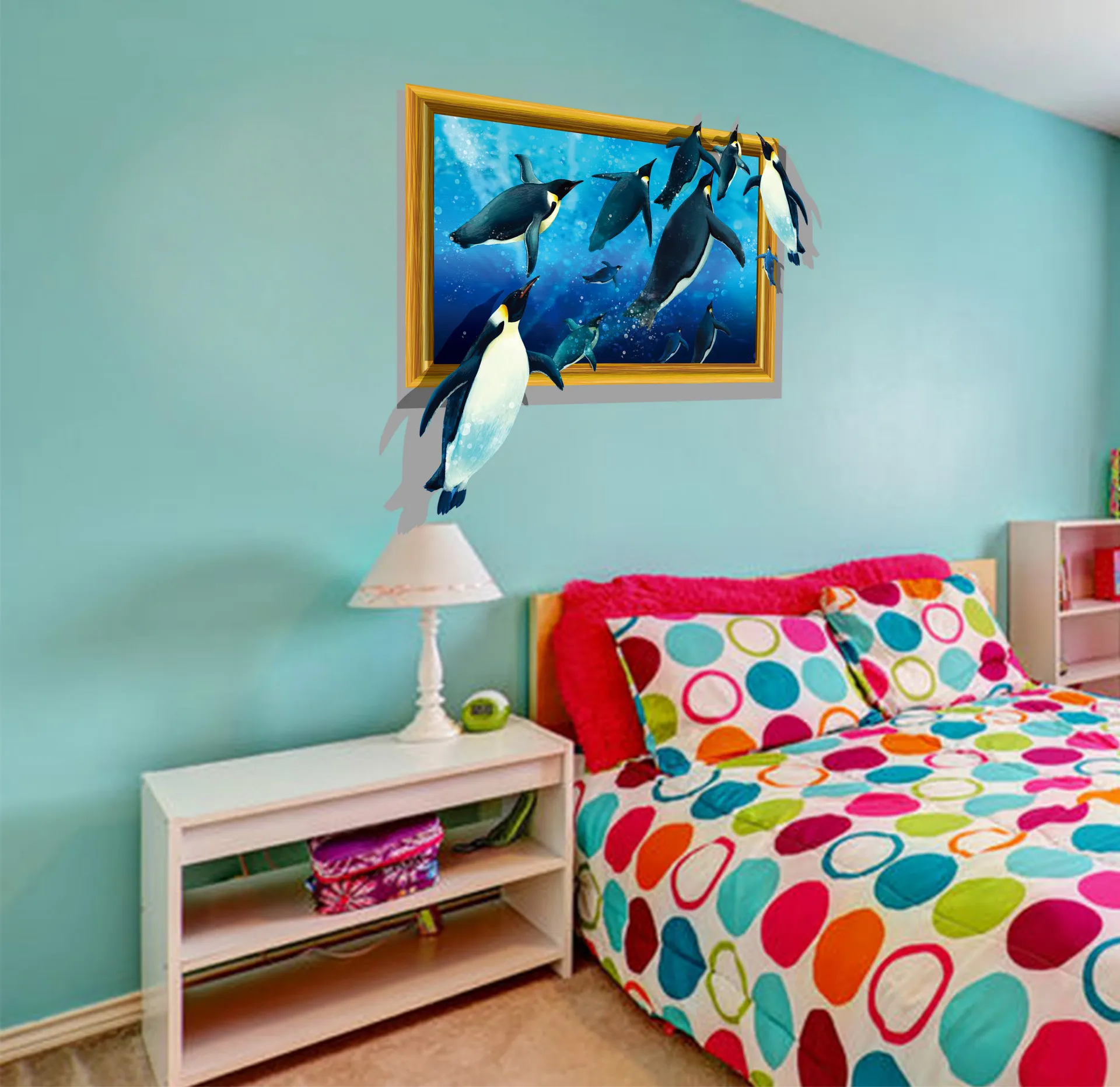 3D penguins cartoon stickers creative calligraphy background kindergarten children bedroom wall
3D penguins cartoon stickers creative calligraphy background kindergarten children bedroom wall