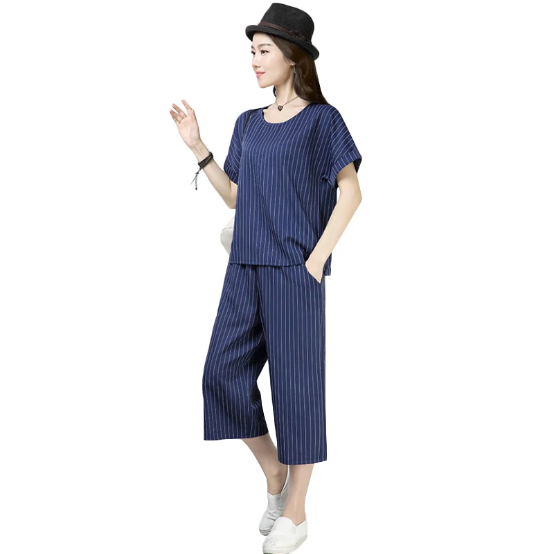 Plus Size 5XL 2021 Summer New 2 Piece Stripe Suits Womens Short Sleeve Blouse+wide Leg Pants Sets Womens Loose Cotton Linen Sets
Plus Size 5XL 2021 Summer New 2 Piece Stripe Suits Womens Short Sleeve Blouse+wide Leg Pants Sets Womens Loose Cotton Linen Sets