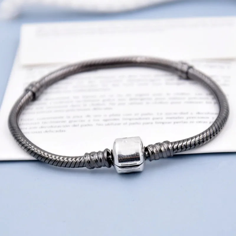 High quality Oxidized silver bracelets for women snake chain bangle fit bead charm 925 sterling jewelry DIY jewyuer YL002 | Украшения и