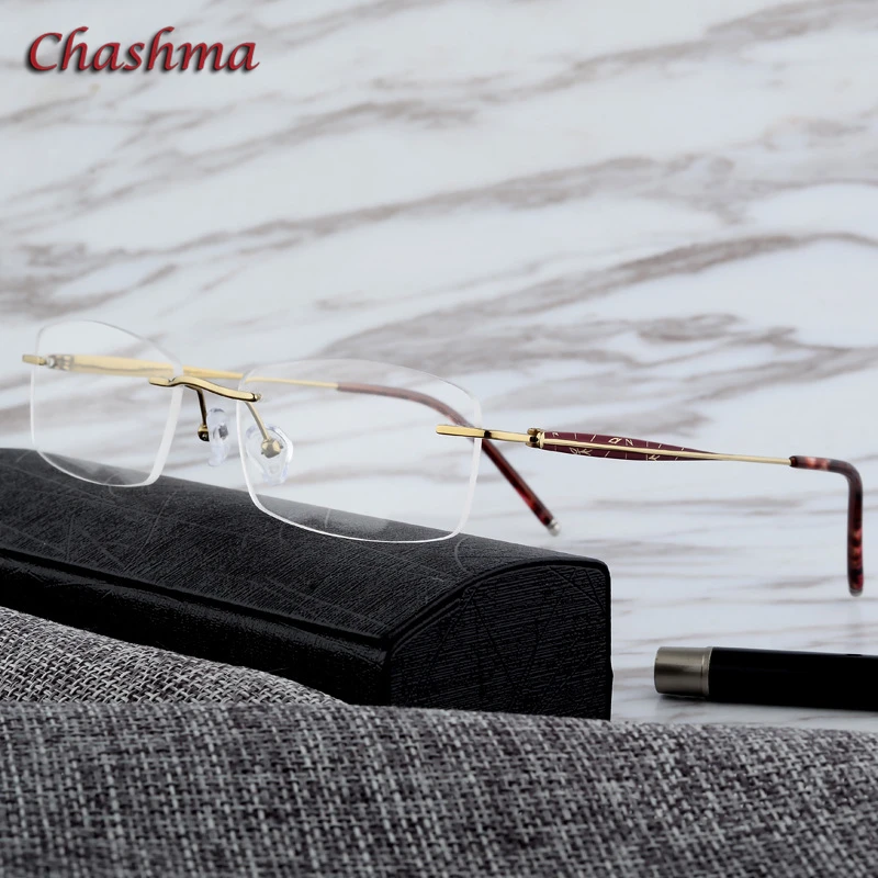 

Chashma Rimless Glasses Titanium Frame Luxurious Eyewear Men Simple Design Gold Eyeglass Glasses Frame Purple Eyewear for Women