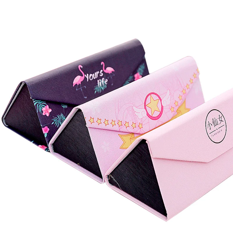 1PCS Fashion Creative Flamingo Unicorns PU Folding Glasses Box Portable Storage Tool Utility School Office Supplies | Канцтовары для