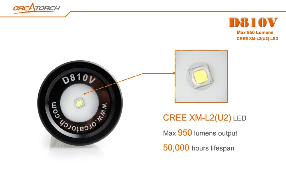 ORCATORCH D810V Светодиодная лампа для дайвинга CREE XML2 светодиодная фото/видео Лампа 950lm