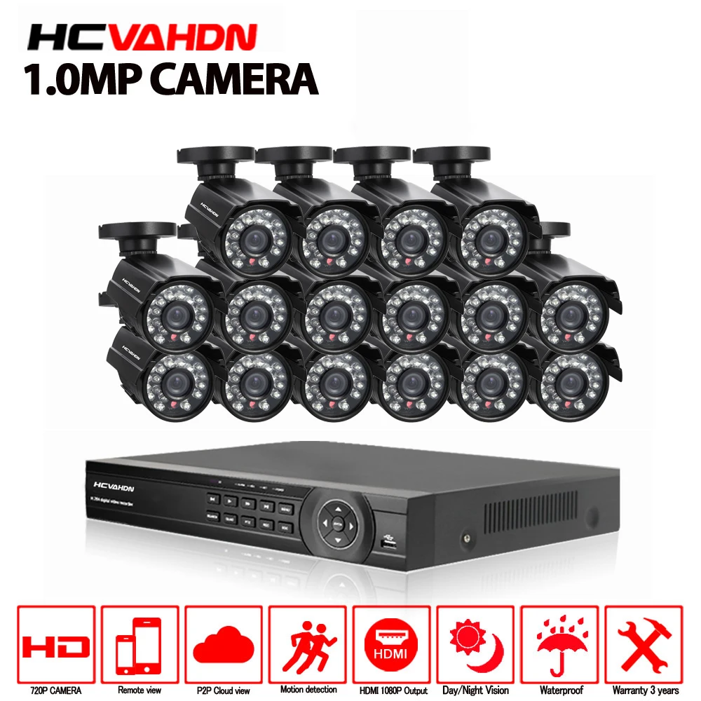 

16CH 1080P AHD-NH DVR Kit CCTV Video System 16 x 720P 1.0MP Indoor Outdoor Security Camera set 16ch cctv system Waterproof set