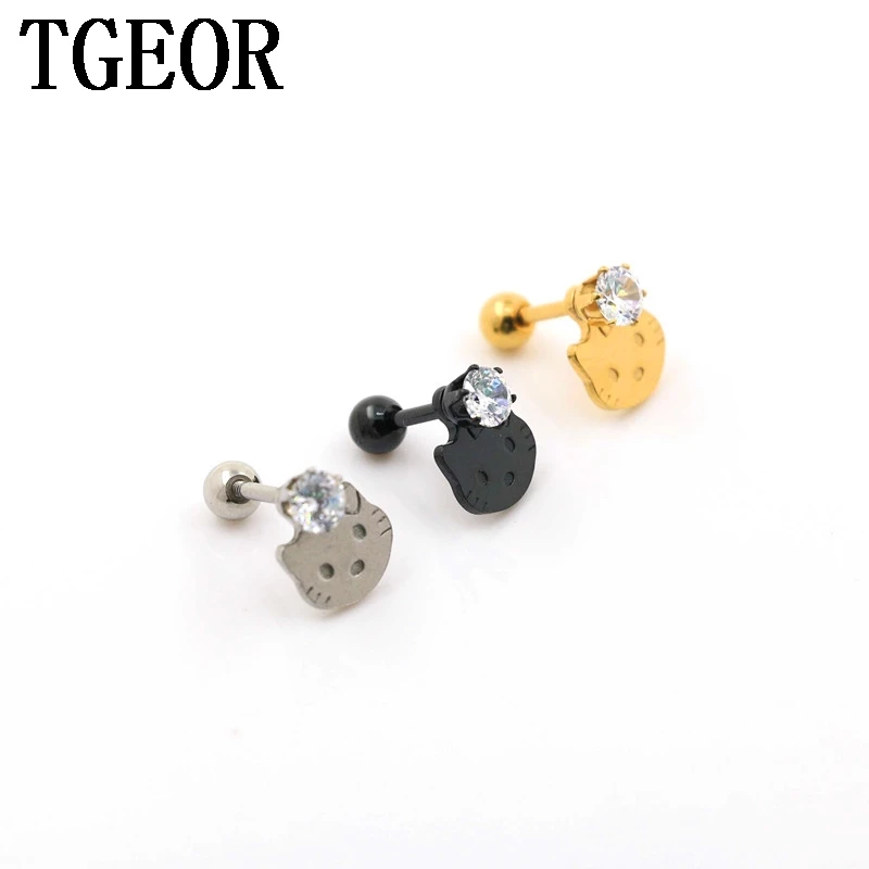 

Hot Charm 1 pair 16G cat gem cubic CZ zircon surgical Stainless Steel ear tragus piercing earring