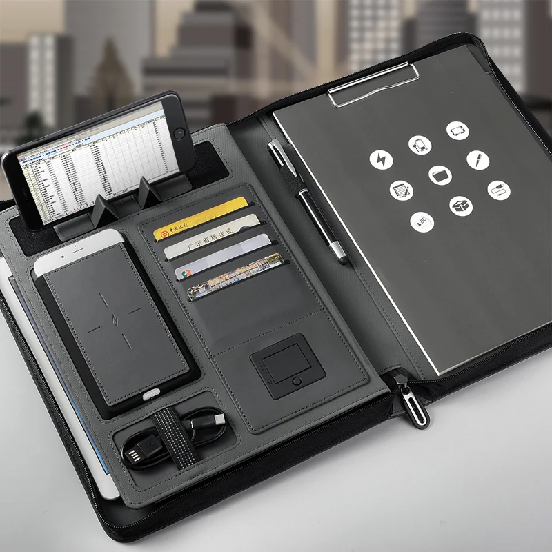 creative Business travel A4 zipped notebook padfolio with 5000 mAh wire/wireless charging power mobile cellphone bag notepad
creative Business travel A4 zipped notebook padfolio with 5000 mAh wire/wireless charging power mobile cellphone bag notepad
