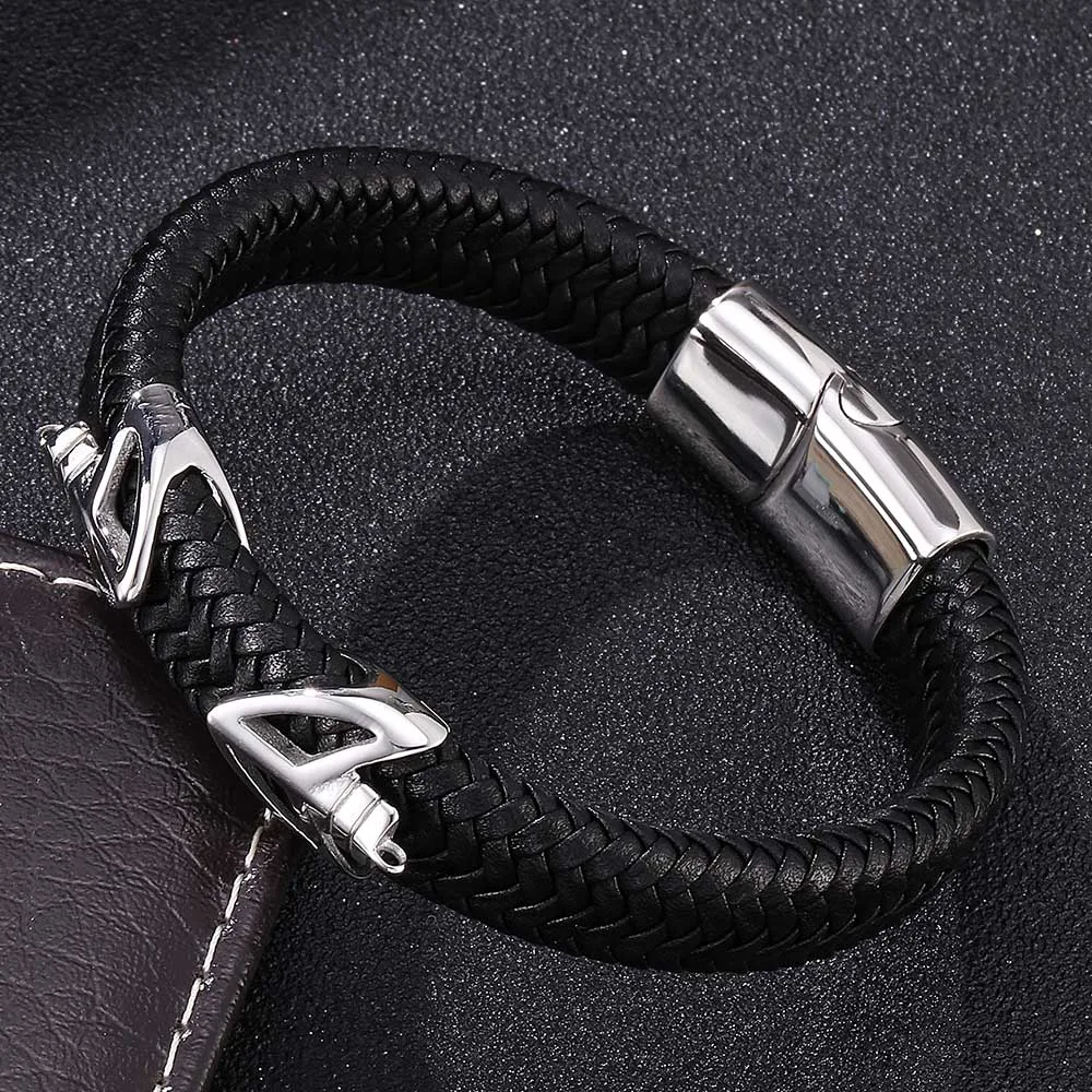 2019 bracelets for women Genuine Leather Bracelet Bangle For Men Stainless Steel Fashion Bangles Gifts E0093 | Украшения и
