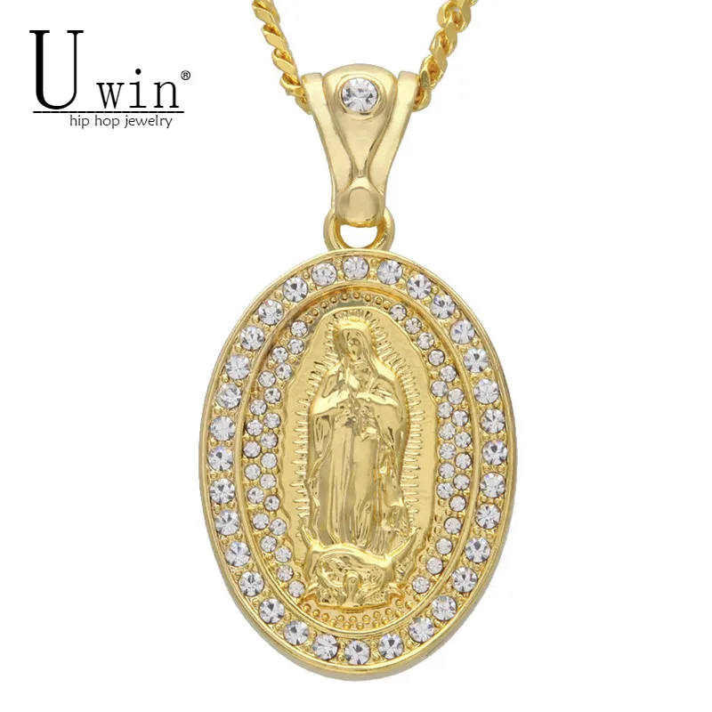 UWIN Iced Out Овальный Кулон Девы Марии мужские ювелирные изделия в стиле хип-хоп сплав
