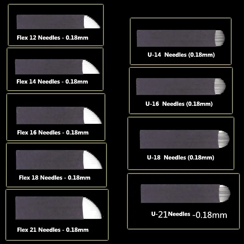 200 Pcs 0.18mm Black Flex 7/9/11/12/14/16/17/18/21 Needle Eyebrow Tattoo Microblading Blades For Permanent Makeup Manual Pen
200 Pcs 0.18mm Black Flex 7/9/11/12/14/16/17/18/21 Needle Eyebrow Tattoo Microblading Blades For Permanent Makeup Manual Pen