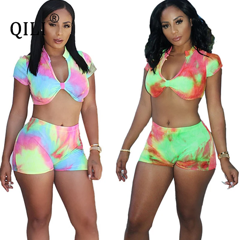 QILI Women Summer Sexy Clothes 2 Piece Set Crop Top+Biker Shorts Outfits Tie Dye Print Casual Outfits New
QILI Women Summer Sexy Clothes 2 Piece Set Crop Top+Biker Shorts Outfits Tie Dye Print Casual Outfits New