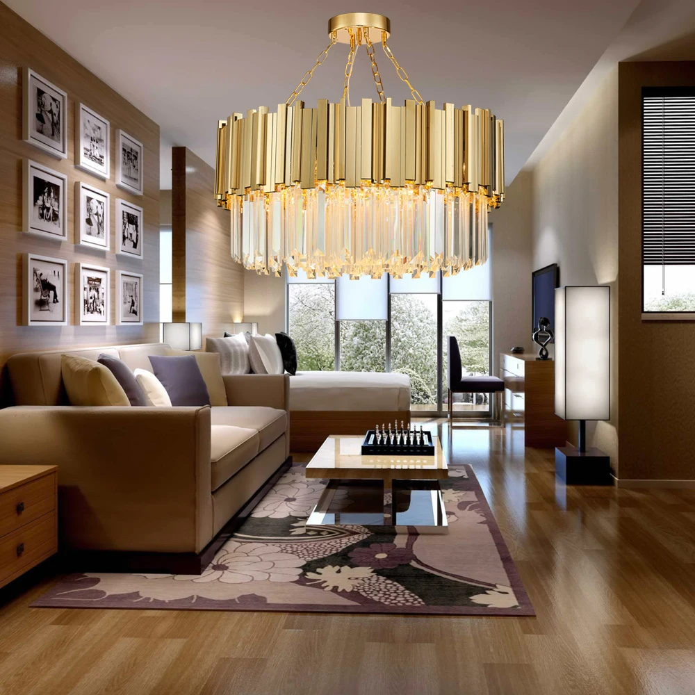 Modern Crystal Lamp Chandelier For Living Room Luxury Gold Round Stainless Steel Chain Chandeliers Lustre Lighting 90-260V
Modern Crystal Lamp Chandelier For Living Room Luxury Gold Round Stainless Steel Chain Chandeliers Lustre Lighting 90-260V