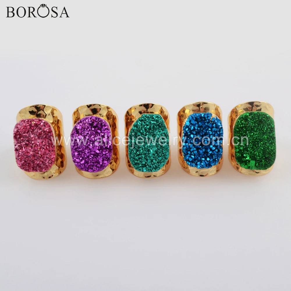 BOROSA 5PCS Natural Agates Titanium Rainbow Druzy Ring Summer Colors Wedding Ring Femme G1737
BOROSA 5PCS Natural Agates Titanium Rainbow Druzy Ring Summer Colors Wedding Ring Femme G1737