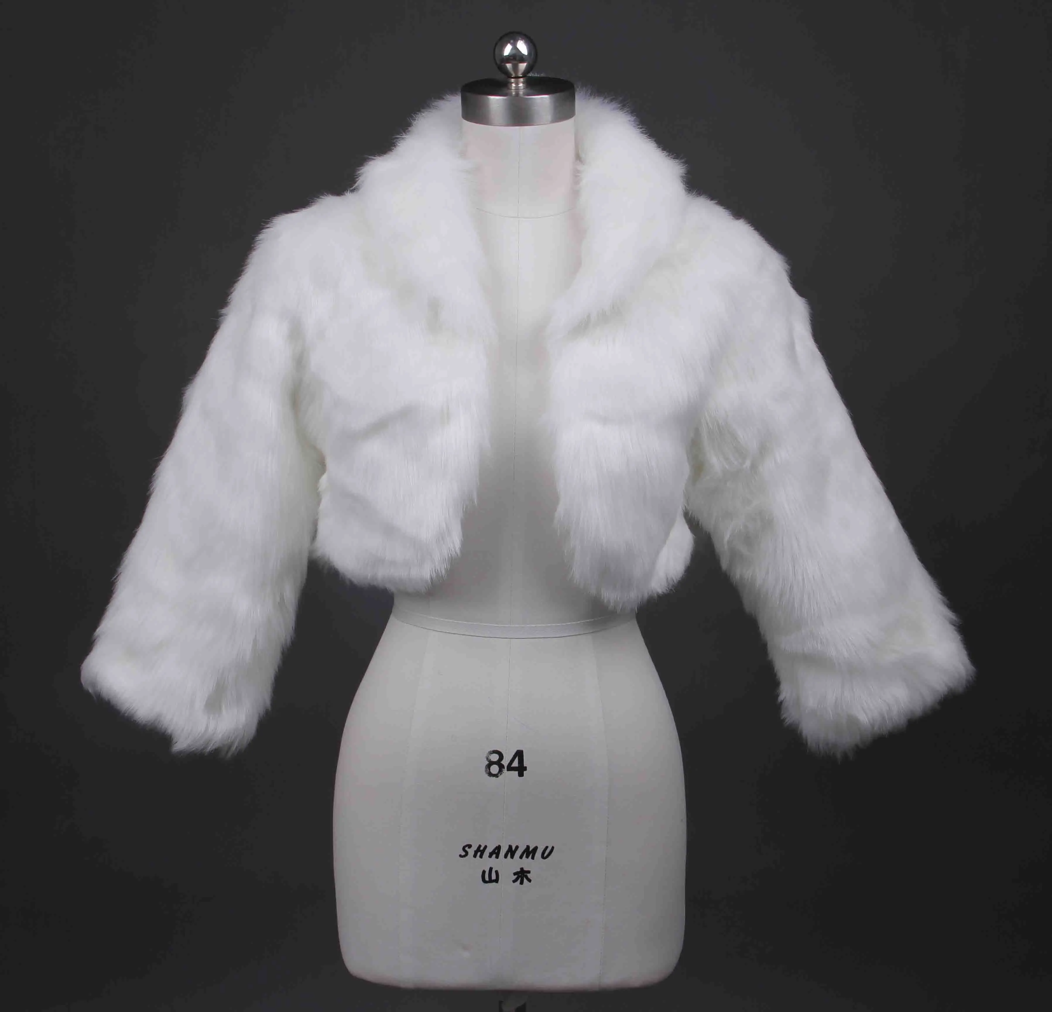 

White,ivory,black,Faux Fur long sleeve jacket Shrug shawls Wedding Bridal bolero coat Wrap Stole shawl formal bolero cape